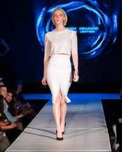 Load image into Gallery viewer, White Mesh Curve Pencil Skirt