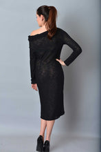 Load image into Gallery viewer, Asymmetric Midi Open Shoulder Knit Pencil Dress

