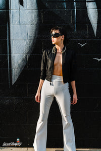 White Rolldown Flare Pants