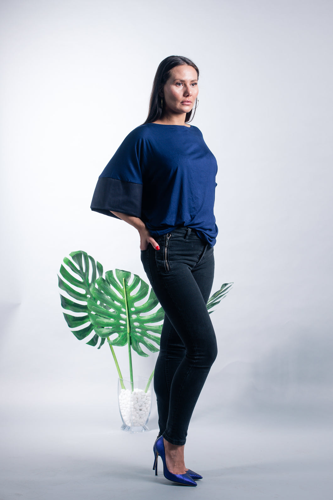 Jersey Cuffed-Sleeve Top