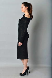 Asymmetric Midi Open Shoulder Knit Pencil Dress