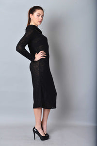 Asymmetric Midi Open Shoulder Knit Pencil Dress