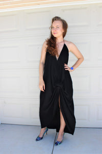 Plunging Halter Hi-Low Maxi Dress