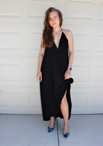 Plunging Halter Hi-Low Maxi Dress