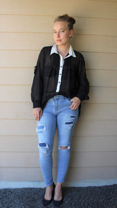 Chiffon Button-Front Blouse