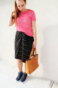 Embroidered Wrap Midi Skirt