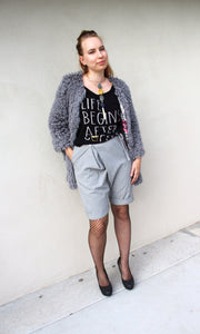 Unisex Striped Mock Wrap Midi Shorts