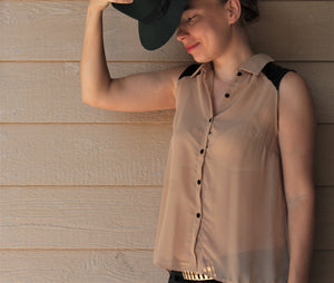 Sleeveless Chiffon Button-Front Top