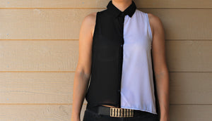 Sleeveless Black and White Chiffon Top