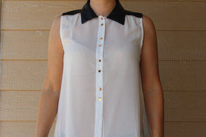 Sleeveless Button Up Chiffon Top