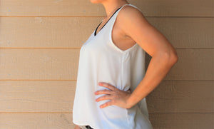 Relaxed Oval-Neck Tank Top With Black Trip