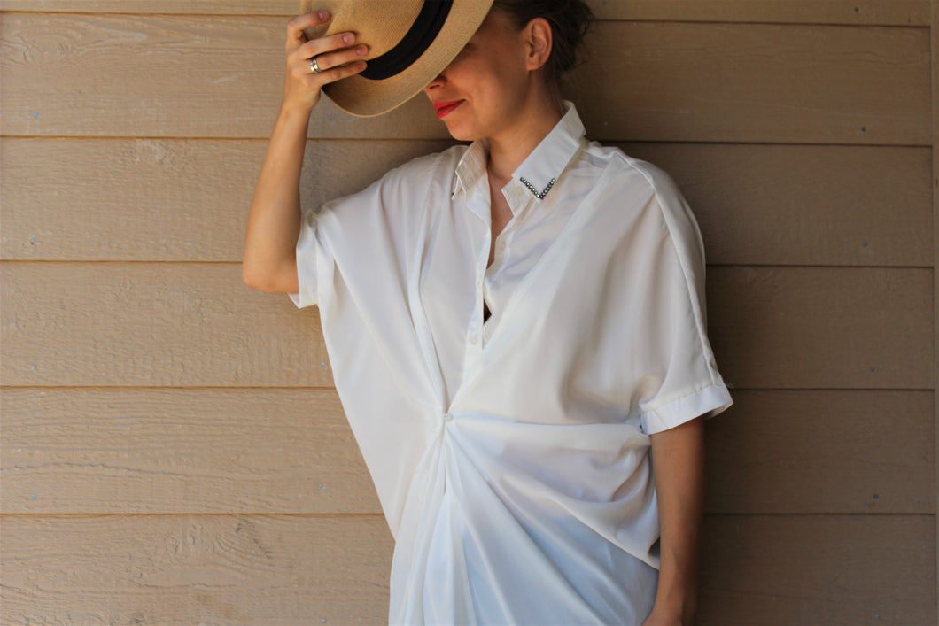Twist-Front White Buttoned Top