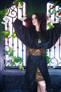 Heathered Knit Longline Microsuede Kimono Jacket