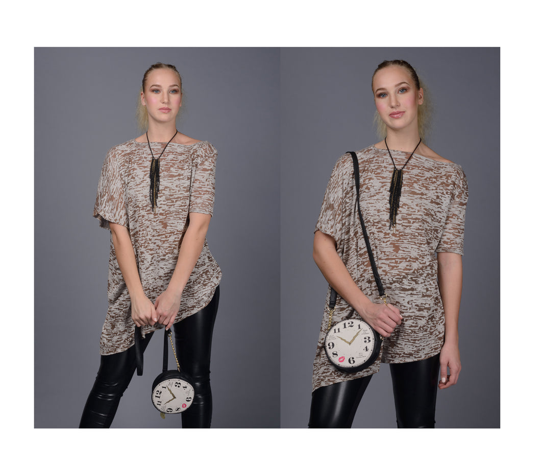 Asymmetrical Rayon Brown Burnout Tunic